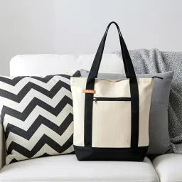 lofty blue Canvas Tote Bag for Woman | Stylish Handbag with Zip Closure | Canvas Tote Bag for Office, College, Shopping & Travel image 1