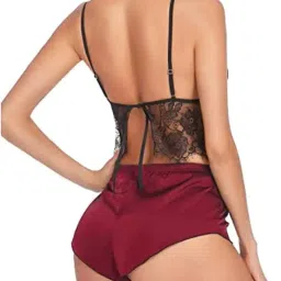 ashtarani Women’s Satin Lingerie Set – Sexy Lace Cami Top and Shorts Nightwear | Soft Silk Sleepwear for Bridal, Honeymoon & Lounge image 2