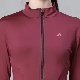 athlisis Women’s Full Zip Training Jacket with MockCollar & Thumbhole Sleeves | Quick-Dry, Stretchable, Lightweight Activewear for Gym, Yoga, Running & Sports (IN, Alpha, XL, Regular, Maroon) image 5