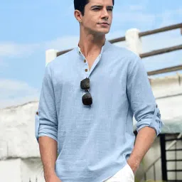 zombom Combo of Men's Solid Cotton Blend Full Sleeve Straight Kurta Shirt (Pack of 2) image 4