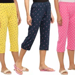 fflirtygo Women's Cotton Capri for Women, Three Fourth for Women Capris Combo of 3, 3/4th Pajama, Womens Night Wear (Prints and Colours May Vary) image 4