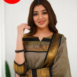 twinlight Women's Kanchi Cotton Elephant Jaquard Work Kurta and Dupatta Set | V Neck 3/4 Sleeves Straight Calf Length Kurti with Jaquard Border Work Dupatta | Kurti Set for Women image 4