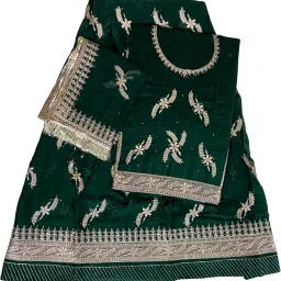 yuvaanika RAJASTHANI RAJPUTI POSHAK II CHINONN SILK FABRIC II 4 SIDE DUPATTA WORK, EMBROIDERY WITH 13 KALI LEHANGA II MAGJI UNSTITCHED image 3