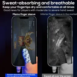 Sweat Proof Sensitive Touch Screen Memo Gaming Finger Sleeves for Mobile Game, Anti-Sweat Breathable Seamless Thumb Finger Sleeve for Gaming image 5
