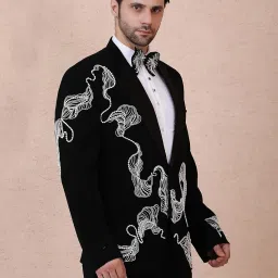 anup gupta couture Men's Black Designer Tuxedo Set with Trousers, Shirt & Bow Tie | Tux_AG2005 | Hand Embroidery Detailing with Intricate White Katdana & Bead image 3