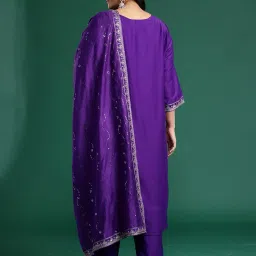 indo era Women's Chinon Ethnic Motifs Embroidered Straight Kurta & Pant with Dupatta Set (PS9KH7955) image 3