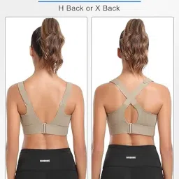 fabluk Women Polyester Spandex High Impact Front Zip Sports Bra Fitness Criss Cross Back Crop Tops Tank Gym Yoga Workout, Size: M-4XL image 3