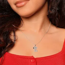 peanuts Snoopy Necklace for Women Officially Licensed 18" Silver Flash Plated Necklace 3D Pave Snoopy Pendant Snoopy Gift, Brass, Cubic Zirconia image 1