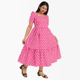 Yath Attire Cotton Pink Polka Feeding Dress for Women | 2-Tier Stylish Maxi with Side Pocket | Two Invisible Zips, Back Tie & Loop | Chest Lining, Overlock Finish image 3