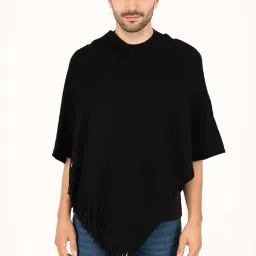 manra Men's Woolen V-Neck Solid Plain Cape Coat Poncho for Winter Wear image 1