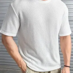 netclick Mens Solid Dotted Unique Design Oversized Tshirt for Men - Round Neck Loose Fit Drop Shoulder Mens T-Shirt image 3