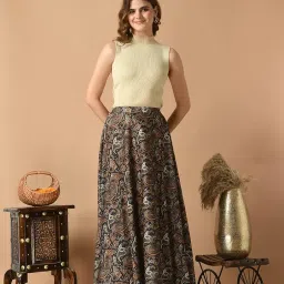 vagisha Women Floral Printed Skirt | Stylish A- Line Pleated Skirt | Party Casual Wear Floor Length Skirt image 5