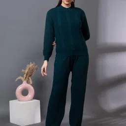 kvetoo Woolen High Neck Sweater With Pajama Tracksuit For Women Winter Wear Co-ord Set image 2