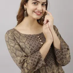 kalrav jaypore Women's Viscose Rayon Round Neck 3/4 Sleeves Printed Anarkali Gown image 1