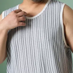 bigbanana Men Plus Size Stripe White Cotton Vest image 5