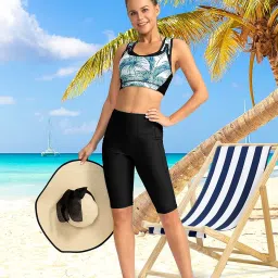 santiny Women's High Waisted Swim Shorts with Pockets UPF50+ Long Board Swimming Shorts for Women with Liner image 1