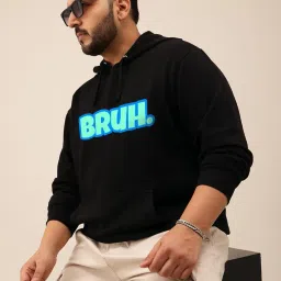 toodle plus Men Plus Size Printed Cotton Hoodie | Comfortable Casual Sweatshirt for Winter Wear Black image 2