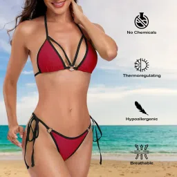 fine stitching Microbikini Thong Swimsuit Set with Metal Accessories | Bikini Set image 4