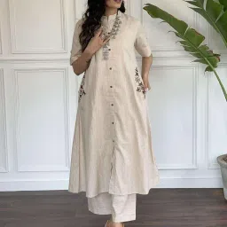 Daiwik Company Women's Cotton Embroidery A-line Kurti with Palazzo Set image 4