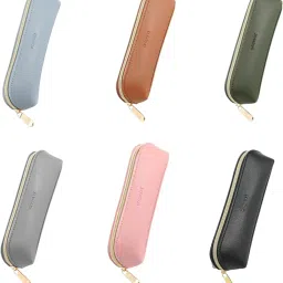 aropana Vegan Leather Pencil Case & Organizer - Portable Premium Zipper Pouch for School, Office, and Travel - Multi-Use Organizer for Stationery|Cosmetic|Makeup Brushes-21cm x 5cm - Blue image 4