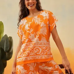 clovia Women's Rayon Floral Print Top and Shorts Nightsuit Lounge Set image 1