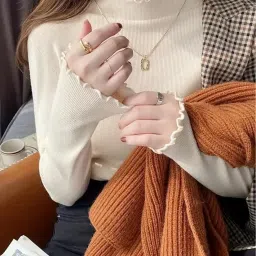 traquila Turtle Neck High Neck Tops T-Shirts for Women | Cotten Blend | Knitted top with Long Sleeves | Casually wear image 1