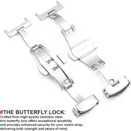dblack ‘’DSLCK3’’ Butterfly Lock Stainless Steel Deployment Buckle Double Push Spring Clasp for Watch strap // For 16mm, 18mm, 20mm, or 22mm Watch Bands (Silver, Choose Your Size) image 3