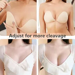 velaavo Adhesive Bra Reusable Strapless Self Silicone Push-up Invisible Sticky Bras for Backless Dress Skin Colour image 3