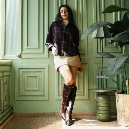 pinacolada Shirt | Spread Collar, Long Button-Cuff Sleeves, Button Closure | Checks Brushed Woven Shirt for Casual Wine Red & Midnight Black image 2