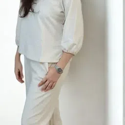 vastradrobe Women's Solid Co-ord Set | Round Neck 3/4 Sleeve Co-Ord Set | Casual Wear Pant Top Set | Top & Pant Khadi Cotton Set for Women image 4