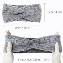 alexvyan Grey Bow Winter Head Warmer Headbands for Women Wool, Ear Warmers Headband Knitted Thick Cold Weather Warm Ear Muffs Winter Protector image 2