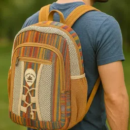 urban hike Handmade Hemp Backpack for Men & Women | Boho Ethnic Design | Eco-Friendly, Durable Travel Bag with Multicolor Woven Fabric | Stylish Sustainable School or College Bag image 2