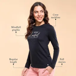 enamor Essentials Full Sleeve Round Neck Slim Fit Stretch Cotton Lounge Tshirt for Womens-E157 image 1
