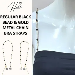 heddz Golden Chain Bra Straps with Black Beads| Fashionable & Durable Replacement Straps for Everyday Use | Stylish Straps for Dresses, Saree Blouses & Off-Shoulder Looks image 1