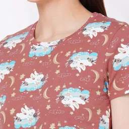 sweet dreams Women Printed Round Neck Short Sleeve Cotton Jersey Nightdress image 4