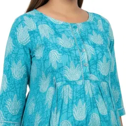 Vimanya Maternity Gown for Women | Comfortable Printed Cotton Feeding Kurti with 2 Side Zipper and Side Dori | Pre & Post Pregnancy | 3/4 Sleeve, Round Neck image 1