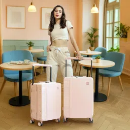 icon Signature Luggage Set of 2 (Cabin 54cm, 40L & Check-in 65cm, 65L) | Lightweight Polycarbonate Hard Shell with TSA Lock | 8 Silent 360° Wheels & Wide Handle Trolley (Rose Gold) image 1