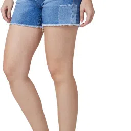spykar Blue Regular Fit Mid Blue Shorts for Women image 3