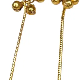 sajobhi Kashmiri Long Dangle Earrings, Gold-Plated with Green Stone and Pearl Jhumka, Antique Ethnic Design image 2
