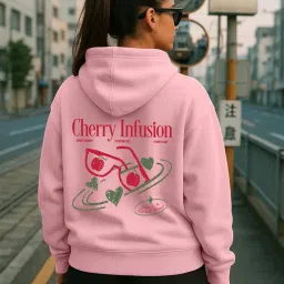 juneberry Polycotton Spun Oversized Fit Drop Shoulder Hooded Sweatshirt Full Sleeves Back Graphic Printed Jumper Hoodie for Women (Colors: Marshmellow, Pink, Black & Red) image 4