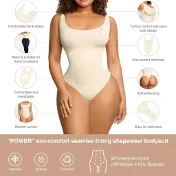 the edit SHOP Women's Seamless Thong Bodysuit – Tummy & Belly Control Shapewear, Slimming One-Piece Compression Innerwear for Dresses & Outfits image 3
