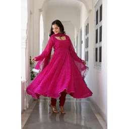 sabhya fashion Women's Stylish Georgette Gown - Printed Maxi Length Gown, Round Neck Full Sleeve -, Black - Perfect for Festival, Party, Wedding image 3