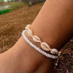 avaiya 2 Pcs Shell & Beaded Anklet Set for Women and Girls | Beach Style Foot Jewelry | Handmade Adjustable Ankle Bracelet for Summer & Travel image 1