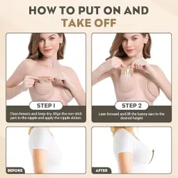 zupeya Adhesive Invisible Lift-Up Bra Pads for Women | Push Up Rabbit Shape Silicone Nipple Cover | Backless Strapless Bra for Party (in, Alpha, XL, Beige) image 2