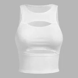 sugathari Girl's & Women’s Sleeveless Hollow-Out Tank Top – Slim Fit Solid White Crew Neck Crop Top | Stretchy Summer Knit Vest for Casual, Party & Streetwear (T-Shirt 262) image 5