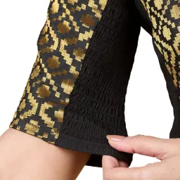 studio shringaar Women's Black Brocade Side Stretchable (Smocked) Readymade Saree Blouse image 4