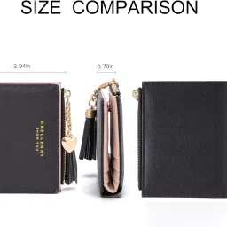 chaofanxi Women's Small Bifold Leather Purse for Women, Small and Short Format Purse Small Wallet with Multiple Compartments, black, 13*2*10, Modern image 2