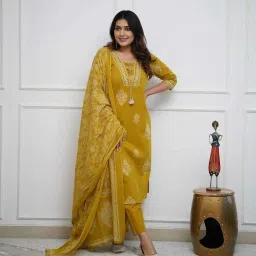 hand craft ars enterprises Women's Cotton Printed Straight Kurti with pant and Dupatta Set image 3