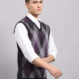 monte carlo Mens Striped V Neck Sleeveless Sweater (1243209SL) image 2