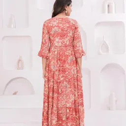 shansh Rayon Foil Print Anarkali Woman's Maternity Dress | Easy Feeding Dress with Zippers | Comfortable & Elegant Pre and Post Pregnancy Kurti/Kurta Dress image 3